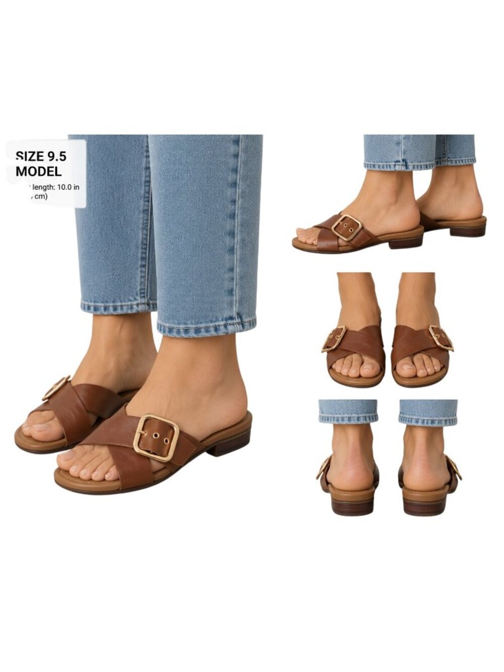 Clarks Artisan Sandals Womens 9.5 Brown Leather Straps Goldtone Buckle Flat Shoe - Picture 2 of 14